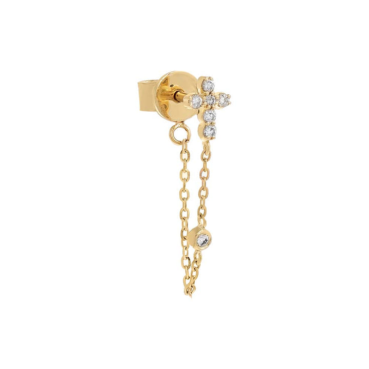 14K Gold / Single Diamond Cross Front Back Chain Stud Earring 14K - Adina Eden's Jewels