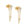14K Gold / Pair Diamond Cross Front Back Chain Stud Earring 14K - Adina Eden's Jewels