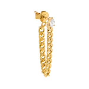 14K Gold / Single Diamond Teardrop Cuban Chain Stud Earring 14K - Adina Eden's Jewels