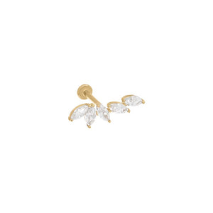 14K Gold / 6.5MM Multi Marquise Curved Threaded Bar Stud Earring 14K - Adina Eden's Jewels
