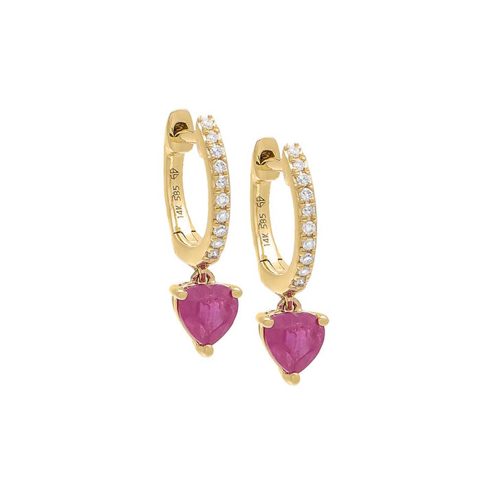 14K Gold / Pair Diamond Dangling Heart Huggie Earring 14K - Adina Eden's Jewels