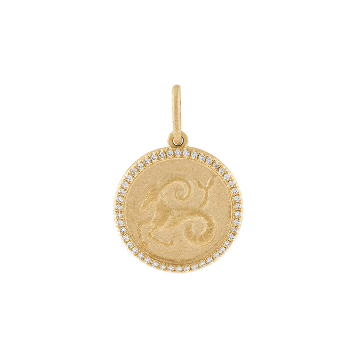 14K Gold / Aries Diamond Zodiac Coin Charm 14K - Adina Eden's Jewels