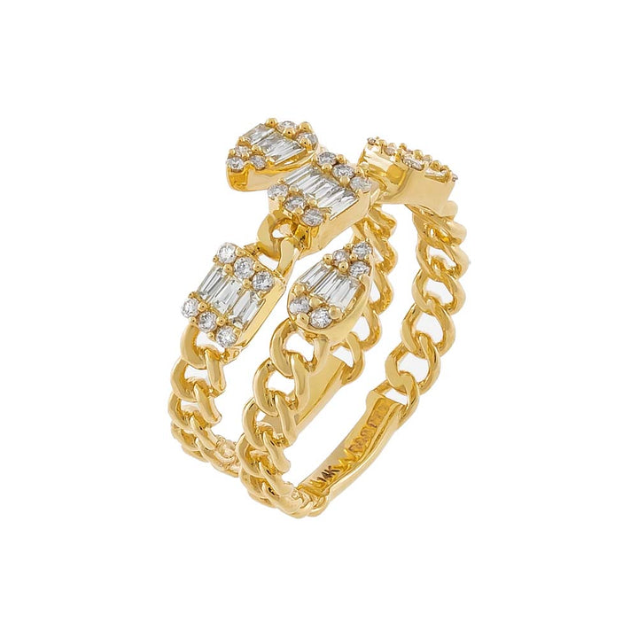 14K Gold Emerald X Pear Diamond Illusion Chain Ring 14K - Adina Eden's Jewels