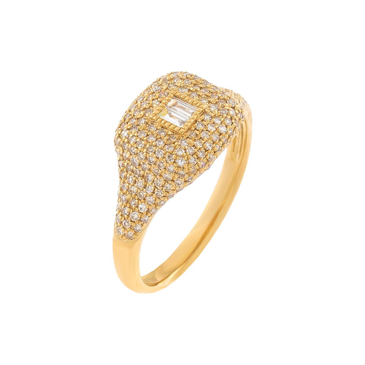 14K Gold / 6 Diamond Pavé Baguette Signet Ring 14K - Adina Eden's Jewels
