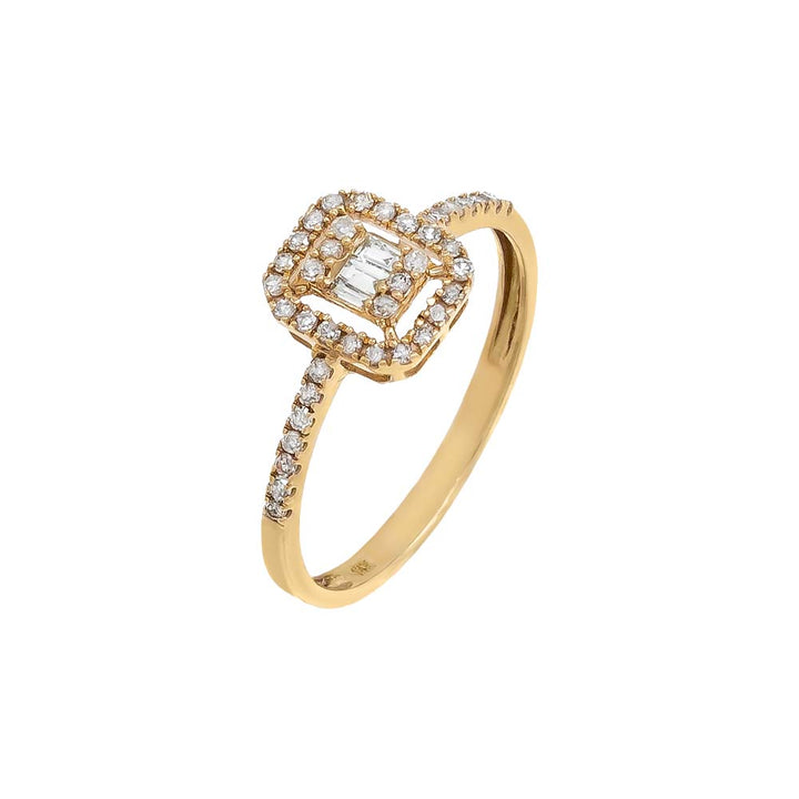 14K Gold Diamond Illusion Halo Baguette Ring 14K - Adina Eden's Jewels