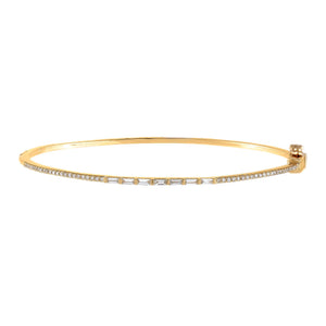 14K Gold Diamond Thin Baguette X Pavé Bangle 14K - Adina Eden's Jewels