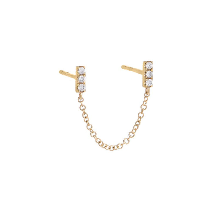 14K Gold / Single Tiny Pave Diamond Double Chain Stud Earring 14K - Adina Eden's Jewels