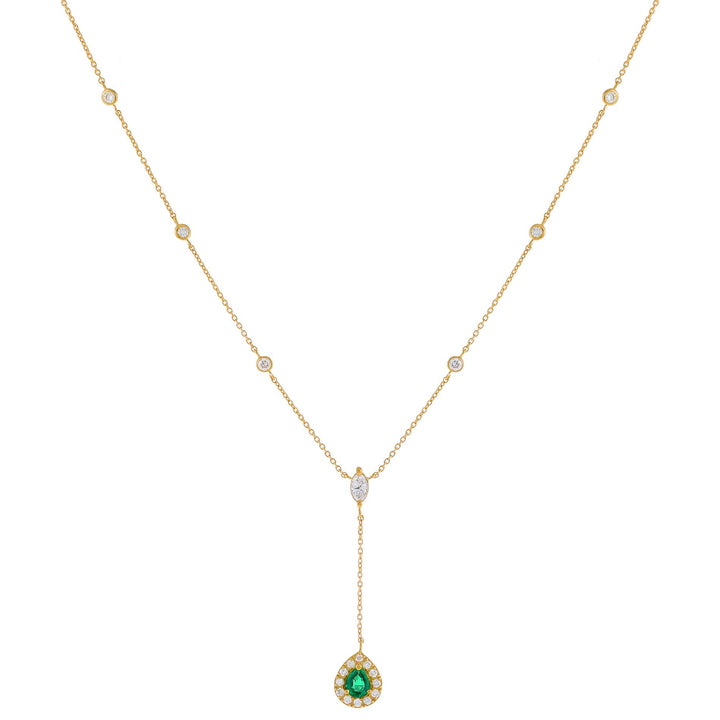 Emerald Green Diamond Emerald Teardrop X Bezel Lariat 14K - Adina Eden's Jewels