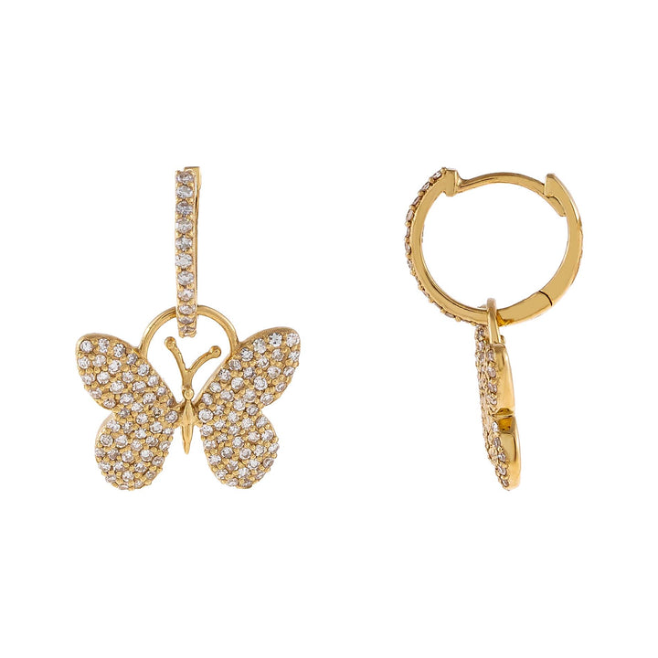 14K Gold / Pair Diamond Butterfly Huggie Earring 14K - Adina Eden's Jewels