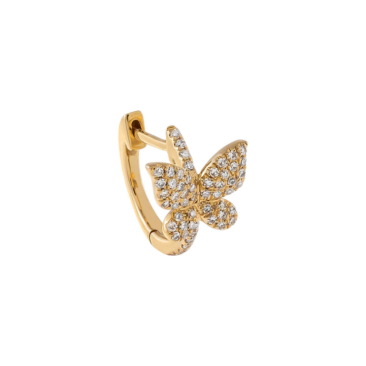 14K Gold / Single / 7 MM Diamond Butterfly Huggie Earring 14K - Adina Eden's Jewels
