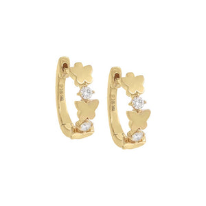 14K Gold / Pair Kids Diamond Butterfly Huggie Earring 14K - Adina Eden's Jewels