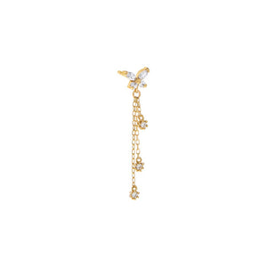 14K Gold / Single CZ Butterfly Dangling Chains Stud Earring 14K - Adina Eden's Jewels