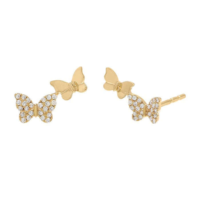 14K Gold / Pair Diamond Double Butterfly Climber Earring 14K - Adina Eden's Jewels