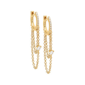 14K Gold / Pair Diamond Chain Huggie Earring 14K - Adina Eden's Jewels