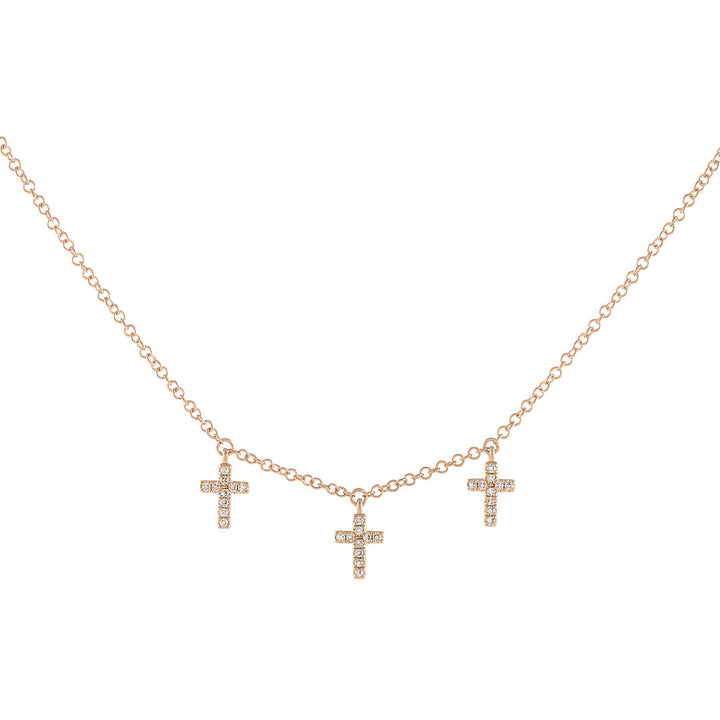 14K Rose Gold Triple Diamond Cross Necklace 14K - Adina Eden's Jewels