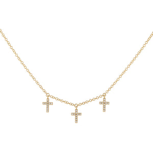 14K Gold Triple Diamond Cross Necklace 14K - Adina Eden's Jewels