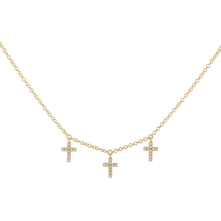 14K Gold Triple Diamond Cross Necklace 14K - Adina Eden's Jewels