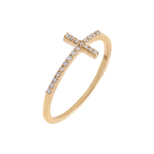14K Gold / 7 Diamond Elongated Cross Ring 14K - Adina Eden's Jewels