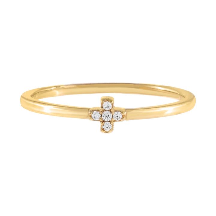  Diamond Mini Cross Ring 14K - Adina Eden's Jewels