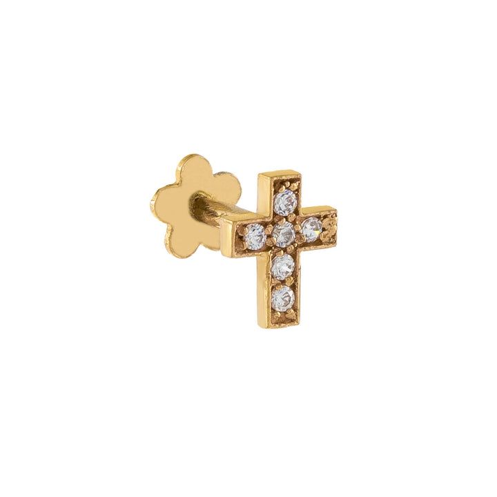 CZ Cross Threaded Stud Earring 14K - Adina Eden's Jewels
