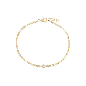 14K Gold Diamond Solitaire Bezel Cuban Bracelet 14K - Adina Eden's Jewels