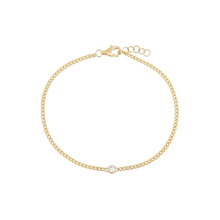 14K Gold Diamond Solitaire Bezel Cuban Bracelet 14K - Adina Eden's Jewels