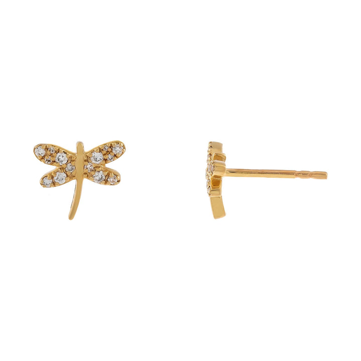 14K Gold Diamond Dragonfly Stud Earring 14K - Adina Eden's Jewels