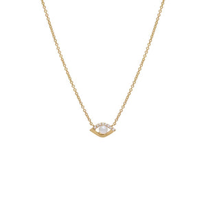 14K Gold Mini Diamond X Pearl Evil Eye Necklace 14K - Adina Eden's Jewels