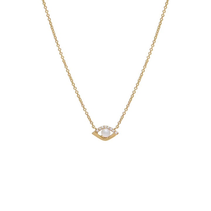 14K Gold Mini Diamond X Pearl Evil Eye Necklace 14K - Adina Eden's Jewels