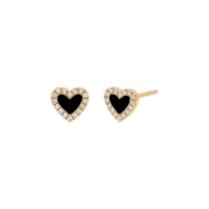 Onyx / Pair Diamond Colored Stone Heart Stud Earring 14K - Adina Eden's Jewels