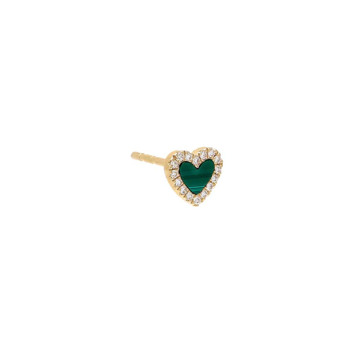 Malachite / Single Diamond Colored Stone Heart Stud Earring 14K - Adina Eden's Jewels