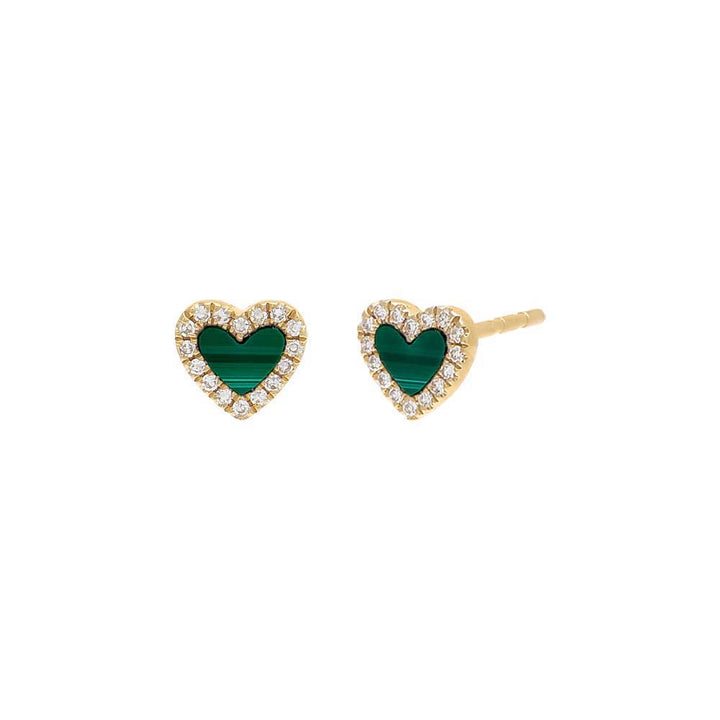 Malachite / Pair Diamond Colored Stone Heart Stud Earring 14K - Adina Eden's Jewels