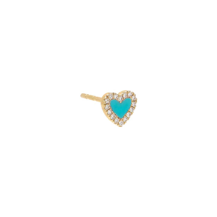 Turquoise / Single Diamond Colored Stone Heart Stud Earring 14K - Adina Eden's Jewels