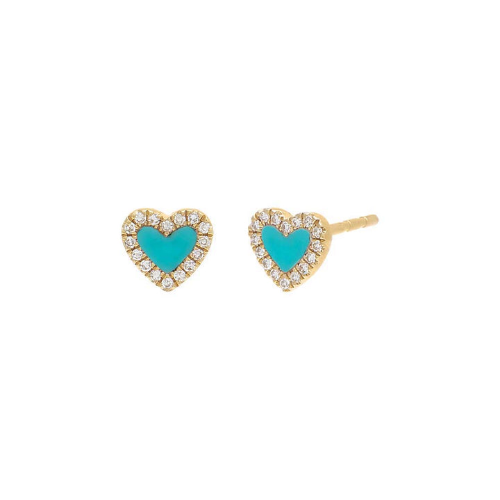 Turquoise / Pair Diamond Colored Stone Heart Stud Earring 14K - Adina Eden's Jewels