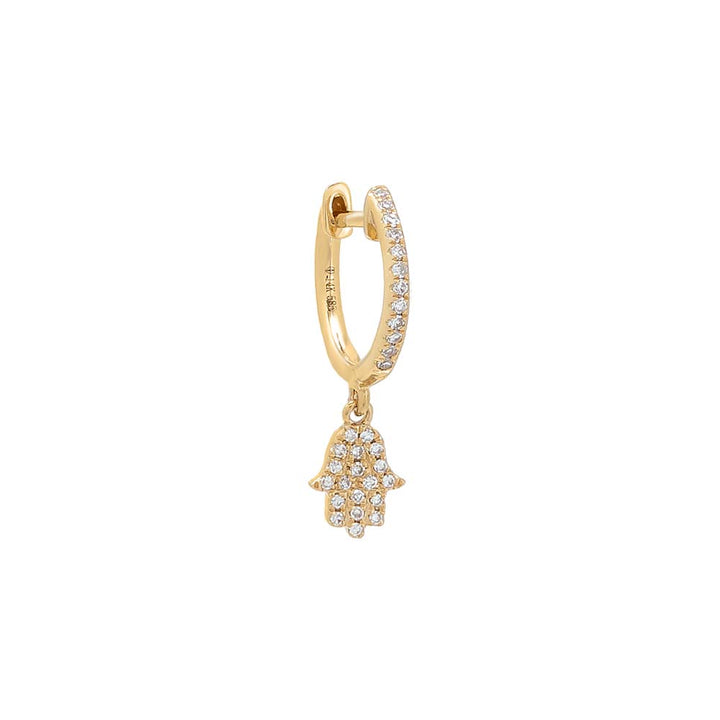 14K Gold / Single Diamond Dangling Pavé Hamsa Huggie Earring 14K - Adina Eden's Jewels