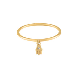 14K Gold / 7 Diamond Hamsa Charm Ring 14K - Adina Eden's Jewels