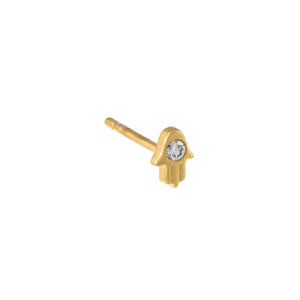 14K Gold / Single Diamond Mini Hamsa Stud Earring 14K - Adina Eden's Jewels