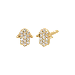 14K Gold / Pair Petite Diamond Hamsa Earring 14K - Adina Eden's Jewels