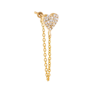 14K Gold / Single Pavé Diamond Heart Chain Stud Earring 14K - Adina Eden's Jewels