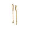 14K Gold / Pair Diamond Dangling Double Bezel Chain Huggie Earring 14K - Adina Eden's Jewels