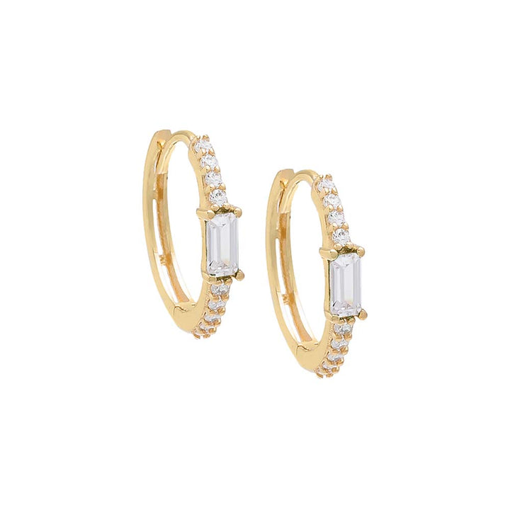 14K Gold / Pair Colored Baguette CZ Hoop Earring 14K - Adina Eden's Jewels