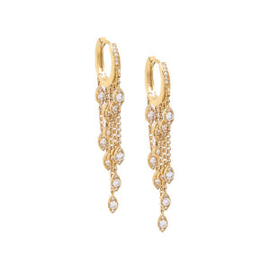 14K Gold / Pair Diamond Multi Marquise Chain Drop Huggie Earring 14K - Adina Eden's Jewels