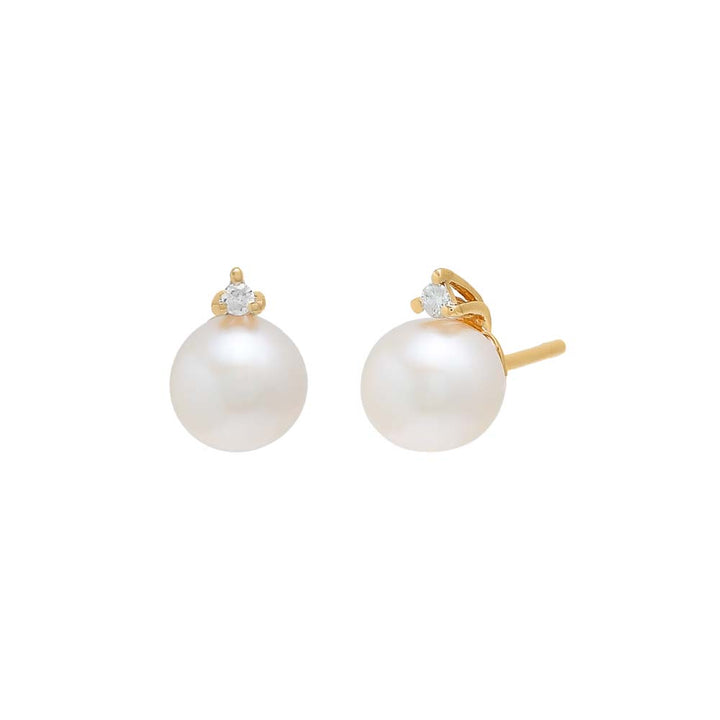 14K Gold Diamond X Pearl Stud Earring 14K - Adina Eden's Jewels