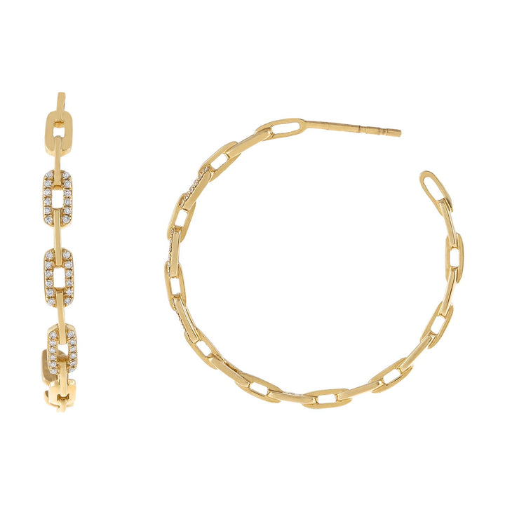 14K Gold Diamond X Solid Chain Hoop Earring 14K - Adina Eden's Jewels