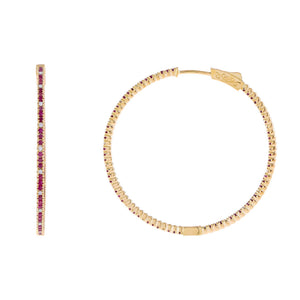 14K Gold Diamond X Ruby Hoop Earring 14K - Adina Eden's Jewels