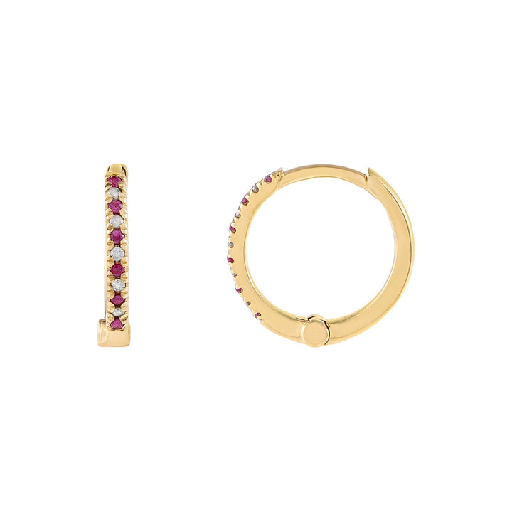 14K Gold Diamond X Ruby Huggie Earring 14K - Adina Eden's Jewels