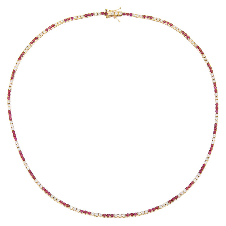  Diamond X Ruby Tennis Necklace 14K - Adina Eden's Jewels