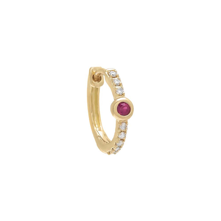 Ruby Red / Single Diamond Gemstone Bezel Huggie Earring 14K - Adina Eden's Jewels