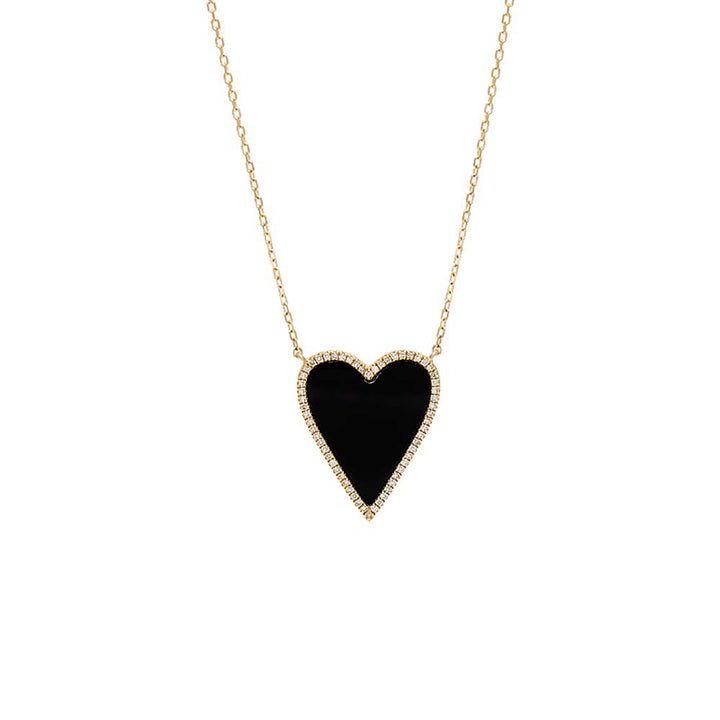 Onyx Large Diamond Pavé Outline Stone Heart Necklace 14K - Adina Eden's Jewels