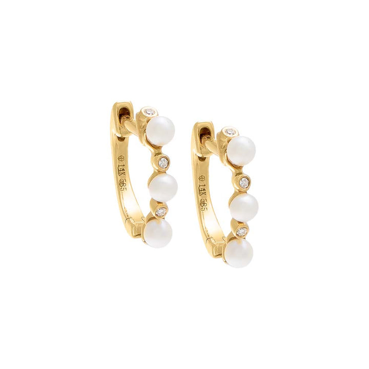 14K Gold Diamond X Beaded Pearl Huggie Earring 14K - Adina Eden's Jewels